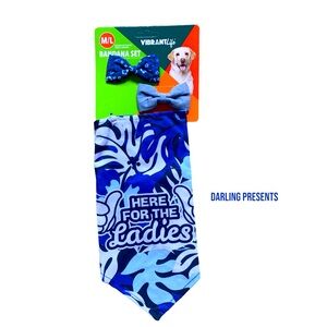Vibrant Life ‘Here For The Ladies’ Bow & Bandana Set Dog Color Blue M/L